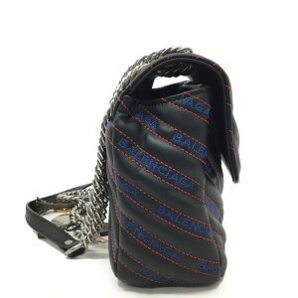 BALENCIAGA Round Chain Matelasse Shoulder Bag Leather Black - Picture 5 of 15